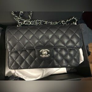 CHANEL Black Classic Flip S Bag with Silver Chain